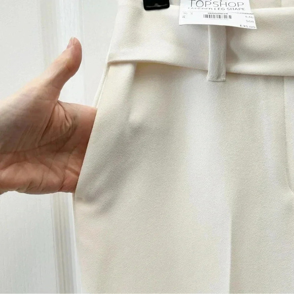 Topshop Trousers Jodi Tapered Leg High Waisted Belted Pants Ivory Size 4 NWT - Picture 9 of 16